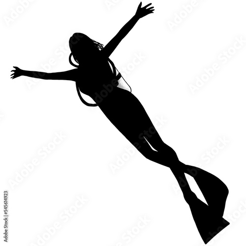 Female scuba diver black and white illustration