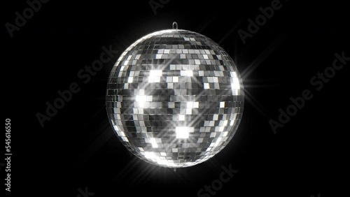 Disco Mirror Ball with Flares Spinning . Seamless Loop-able Animation with Alpha Matte. photo