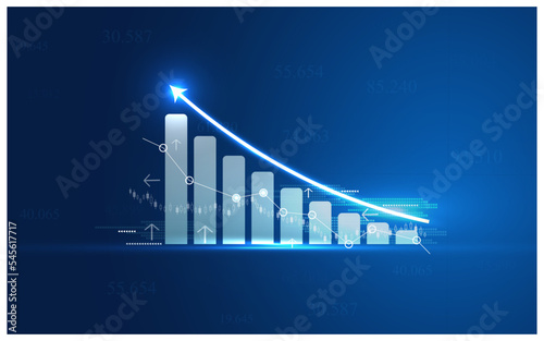  Abstract financial trend line chart with numbers on dark background. Eps10 vector illustration for business and finance