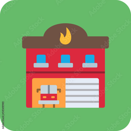 Fire Station Multicolor Round Corner Flat Icon