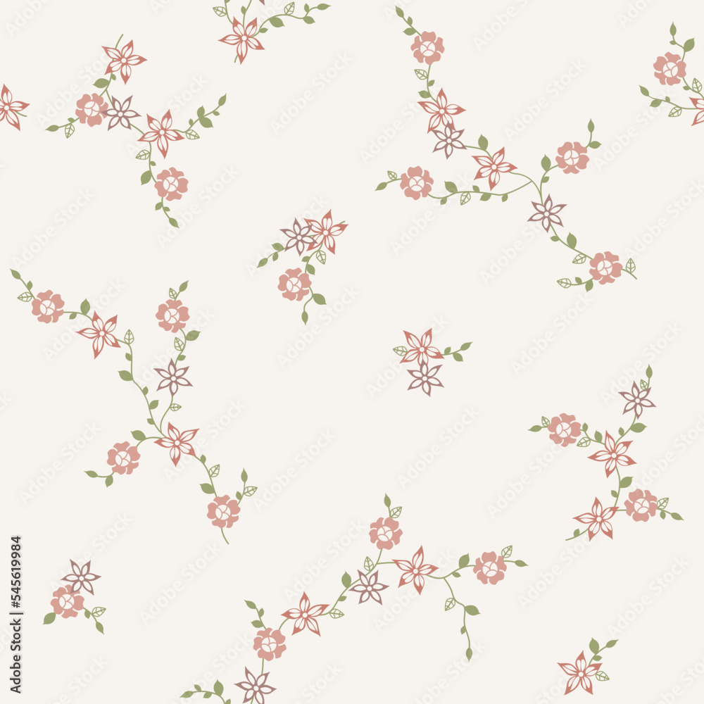 seamless pattern of flowers, branches and leaves