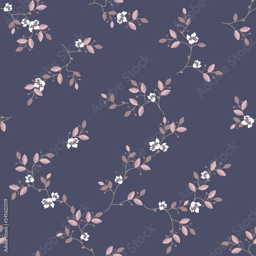 seamless pattern of flowers, branches and leaves