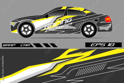 Car sticker wrap design. Graphic abstract line racing background kit design for rally car racing vehicle adventure and livery vector