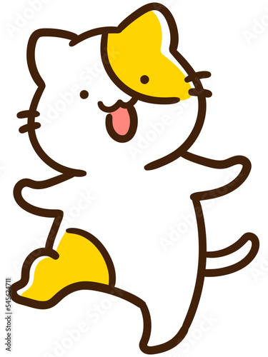 楽しい様子のかわいいねこのデフォルメ手がき風イラスト