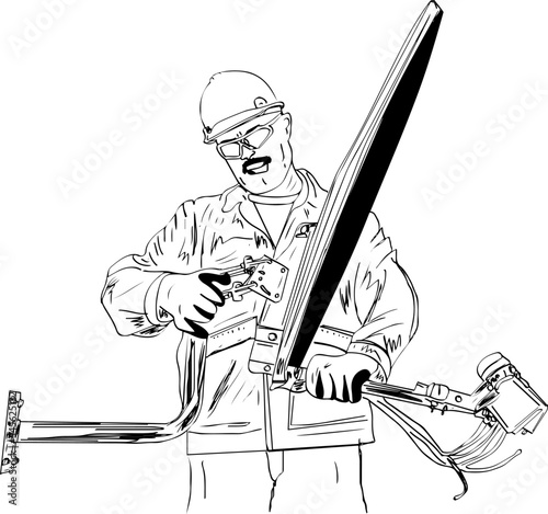 A roof TV antenna is installed by an electrician, a dth cable tv operator mechanic holds the dish tv antenna, vector and illustration, and a dth service man clip art and symbol. 