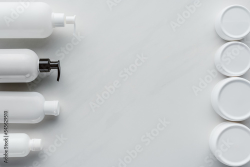 top view bottles cream lotion photo