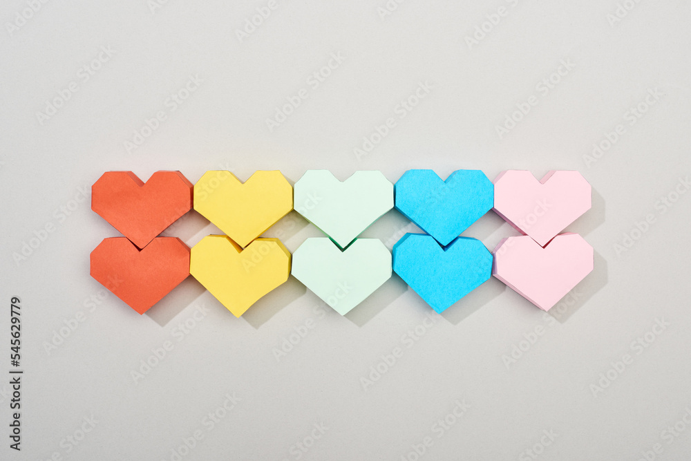 top view colorful paper hearts