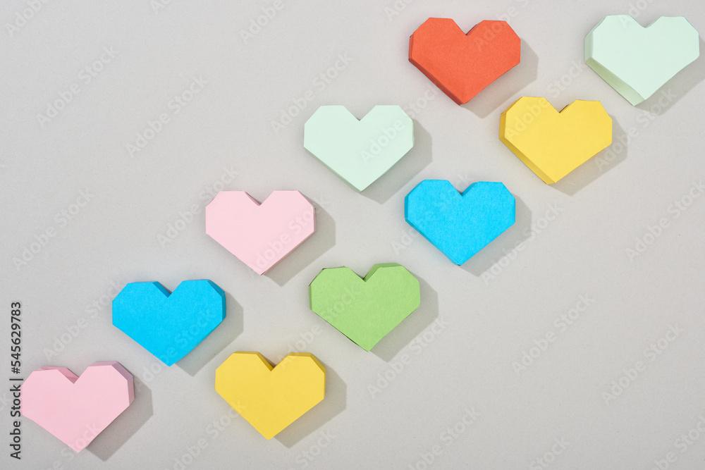 top view colorful paper hearts