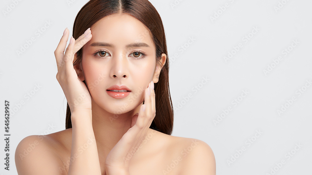 Beautiful young asian woman with clean fresh skin on white background, Face care, Facial treatment, Cosmetology, beauty and spa, Asian women portrait. Beautiful young asian woman with clean fresh skin on white background, Face care, Facial treatment, Cosmetology, beauty and spa, Asian women portrait.