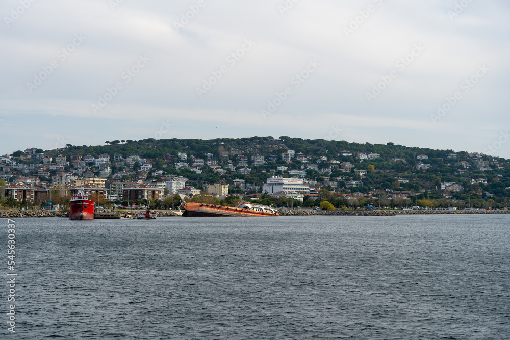 Istanbul, Turkey. 11 12 2022. View of the city and buildings of the Anatolian side of Istanbul from the sea.