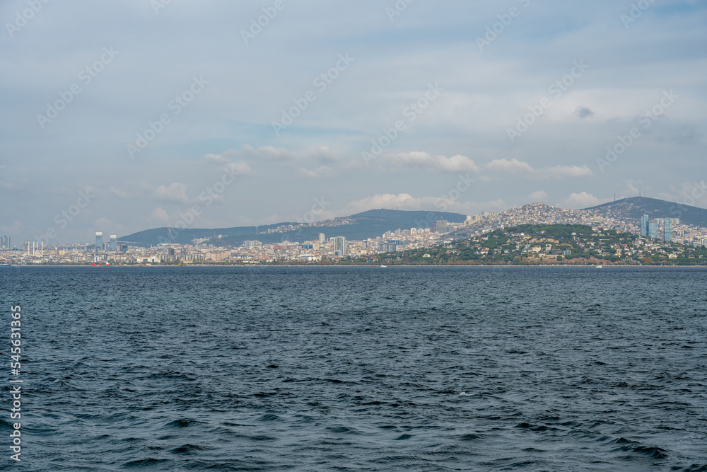 Istanbul, Turkey. 11 12 2022. View of the city and buildings of the Anatolian side of Istanbul from the sea.