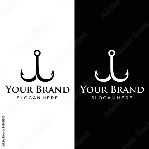 Vintage fish hook template logo as a fishing tool. Logo for business, hook shop or fishing shop, fishing, label and stamp.
