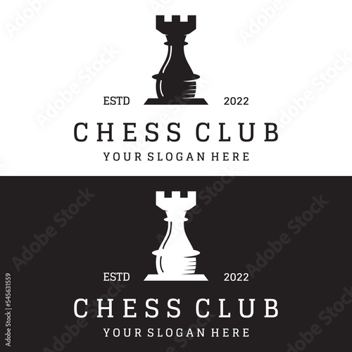 Chess strategy game template logo with kings, pawns and rooks. Logos for tournaments, chess teams and games.