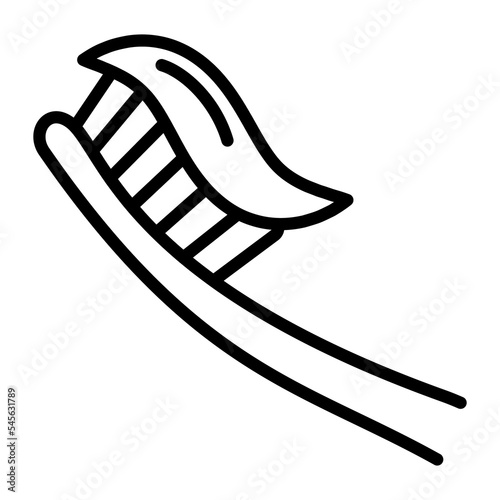 Toothbrush with toothpaste outline icon. Brush tooth line, illustration.