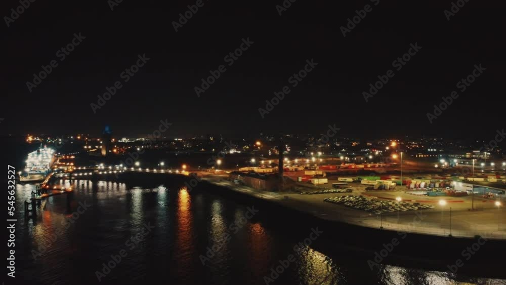 Aerial drone view of Liverpool city and port at night, UK Aerial drone view of Liverpool city and port at night, UK