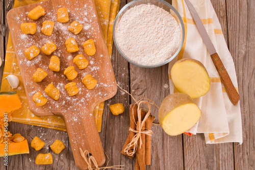 Raw pumpkin gnocchi.  photo