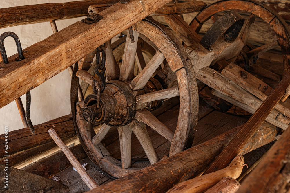 old Romanian carriage with rusty wheels