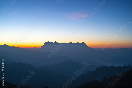 A beautiful Mountain named Doi Luang Chiang Dao mountain taken from Hadubi hill in Chiang Mai province of Thailand.