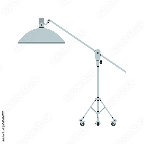 Illustration of a light soft box, reflector, umbrella with a tripod stand. Professional photography equipment for studio lightning. Production process. Vector illustration isolated on white background