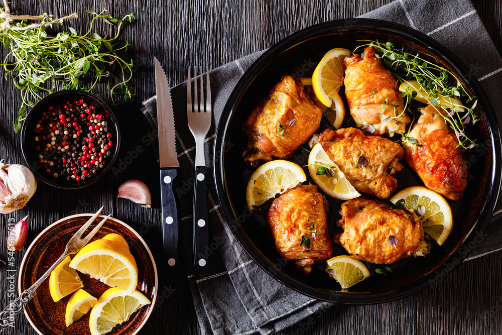 roast chicken thighs with lemon, thyme and spices roast chicken thighs with lemon, thyme and spices