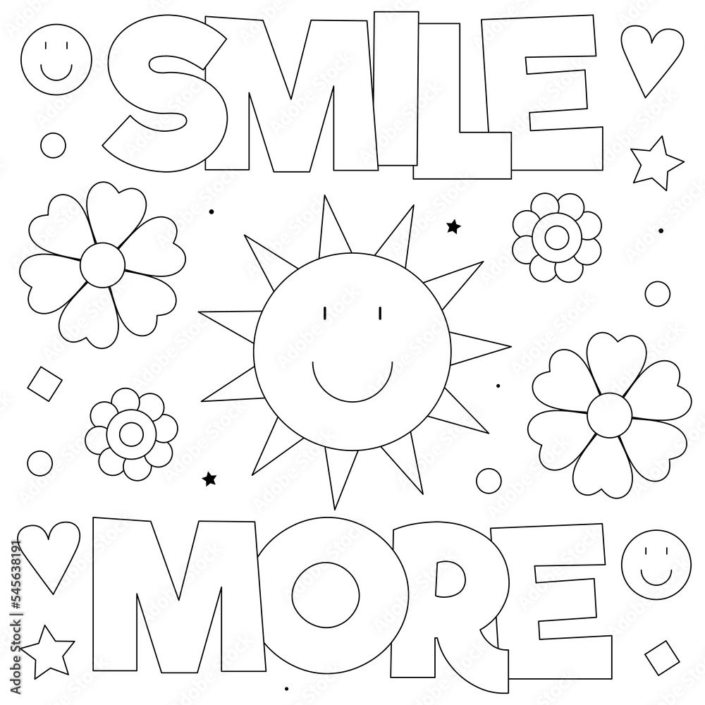 Smile more. Coloring page. Black and white vector illustration. Stock ...