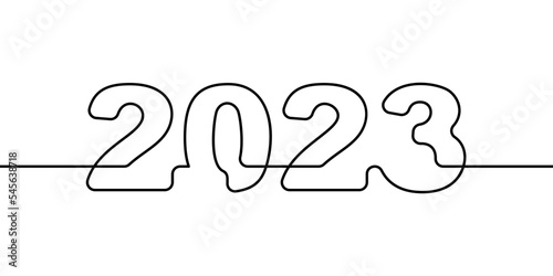 2023 year number minimalism continuous line art drawing thin single line round corners 2023 numbering vector illustration
