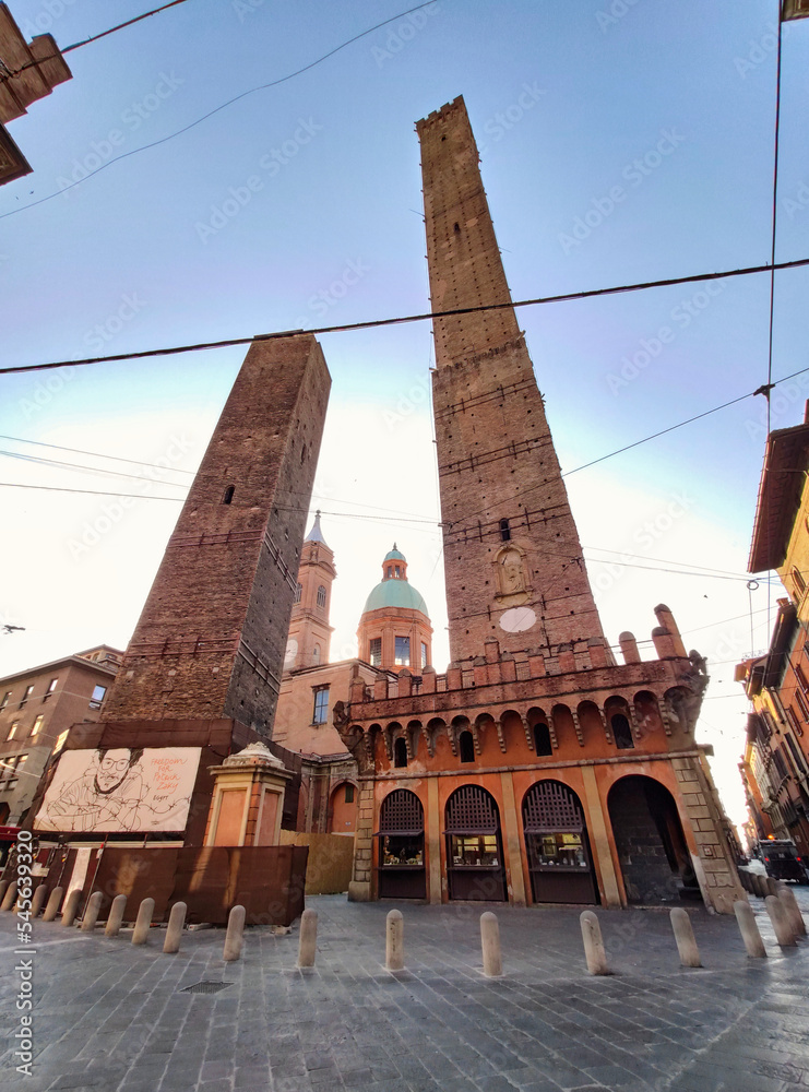 Asinelli and Garisenda, symbols of medieval Bologna towers, Bologna, Italy