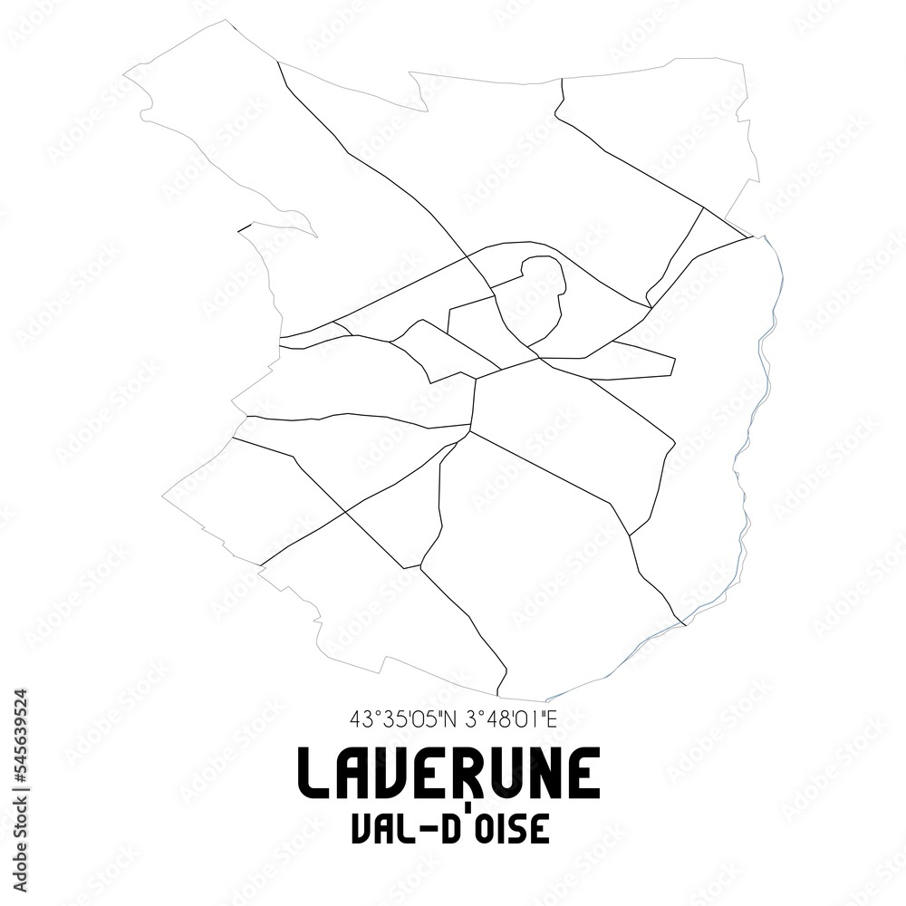 LAVERUNE Val-d'Oise. Minimalistic street map with black and white lines. LAVERUNE Val-d'Oise. Minimalistic street map with black and white lines.