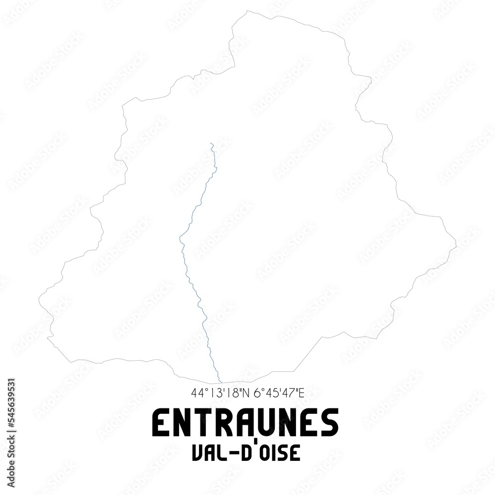 ENTRAUNES Val-d'Oise. Minimalistic street map with black and white lines.