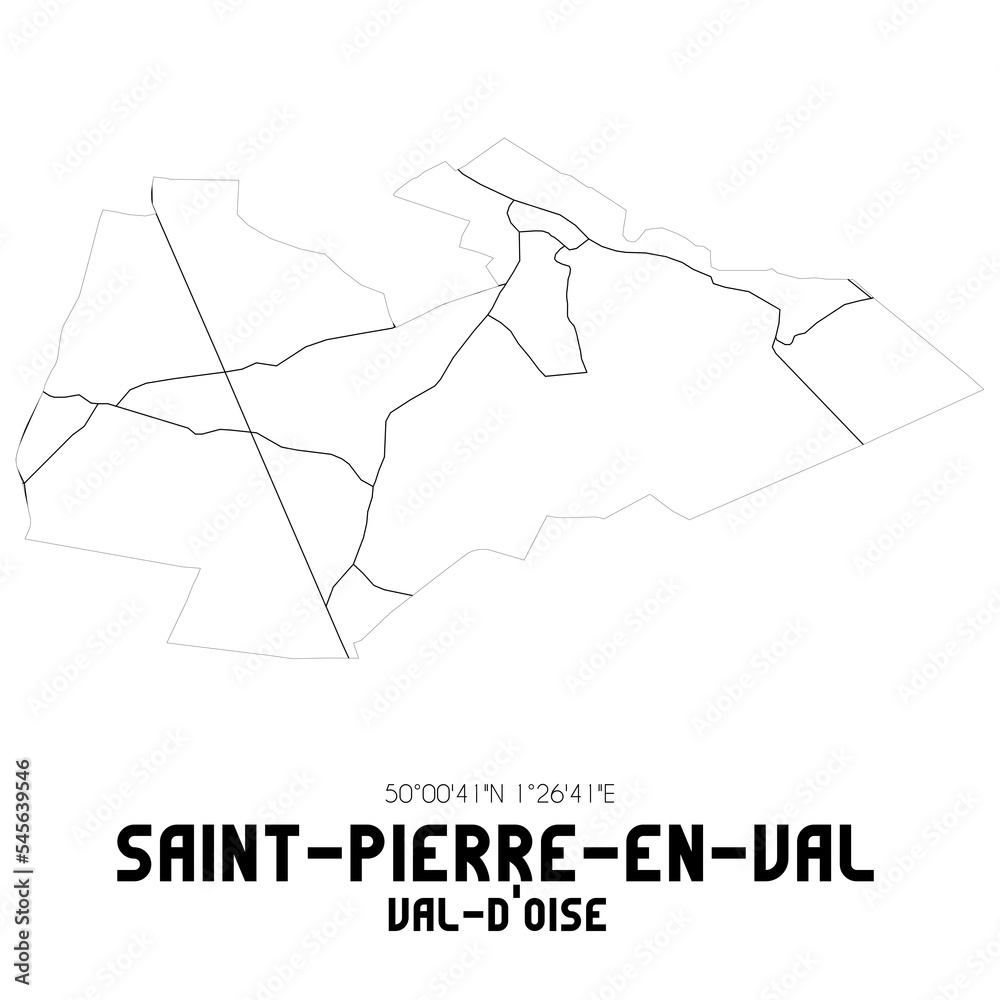 SAINT-PIERRE-EN-VAL Val-d'Oise. Minimalistic street map with black and white lines. SAINT-PIERRE-EN-VAL Val-d'Oise. Minimalistic street map with black and white lines.