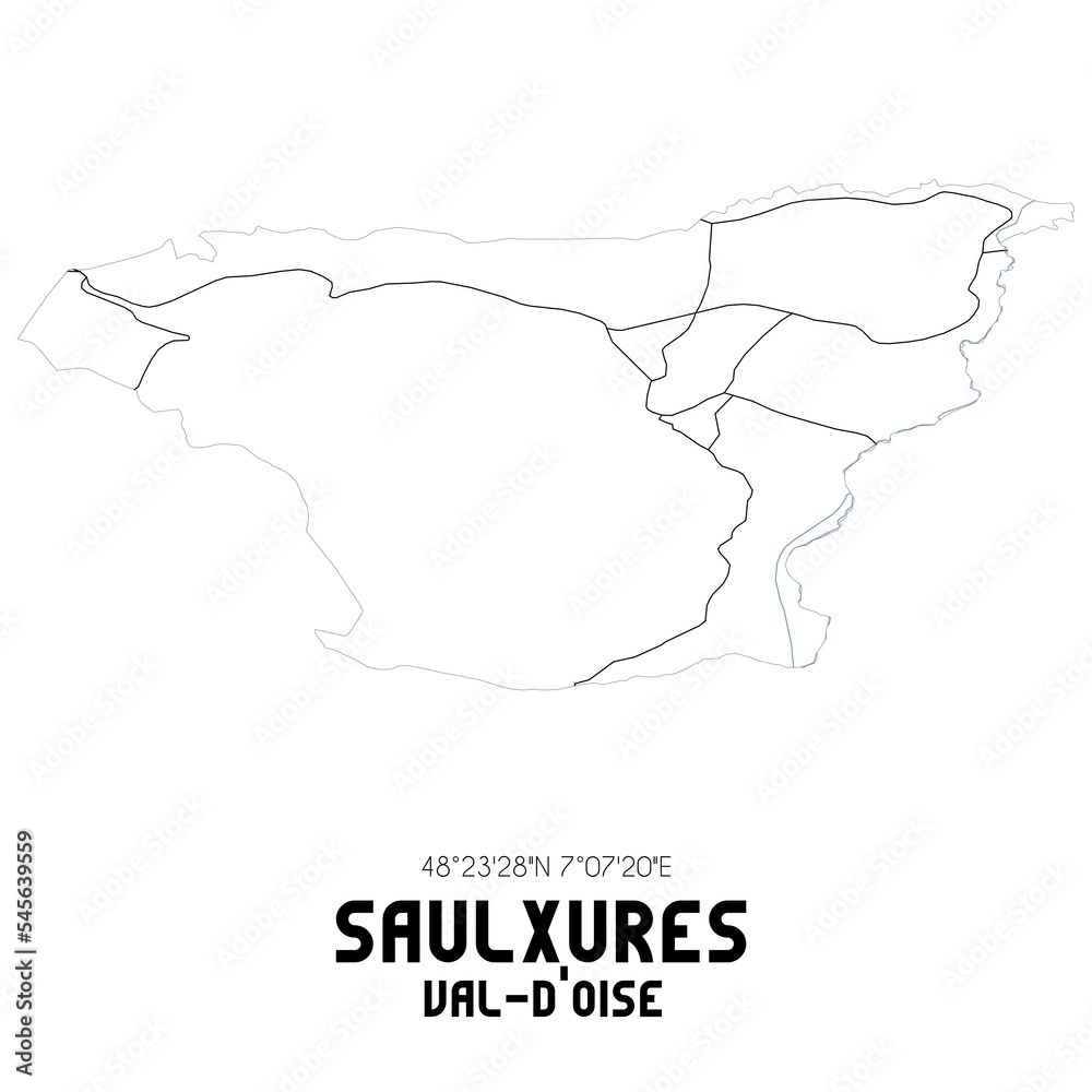 SAULXURES Val-d'Oise. Minimalistic street map with black and white lines.