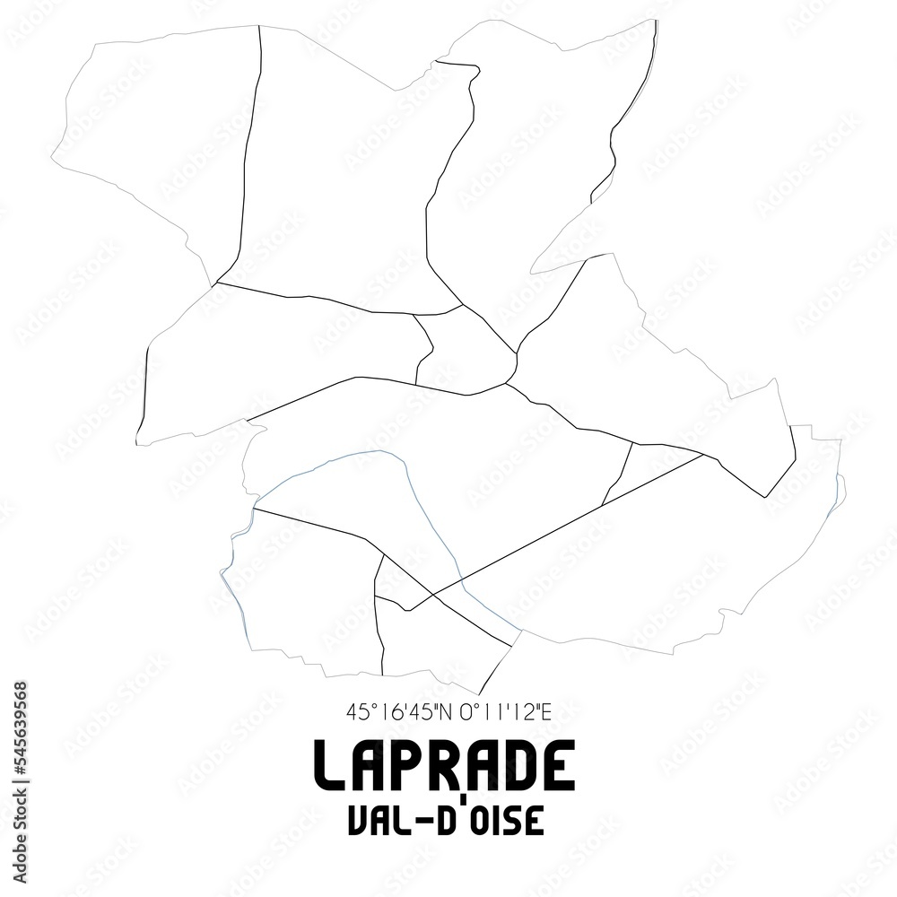 LAPRADE Val-d'Oise. Minimalistic street map with black and white lines. LAPRADE Val-d'Oise. Minimalistic street map with black and white lines.