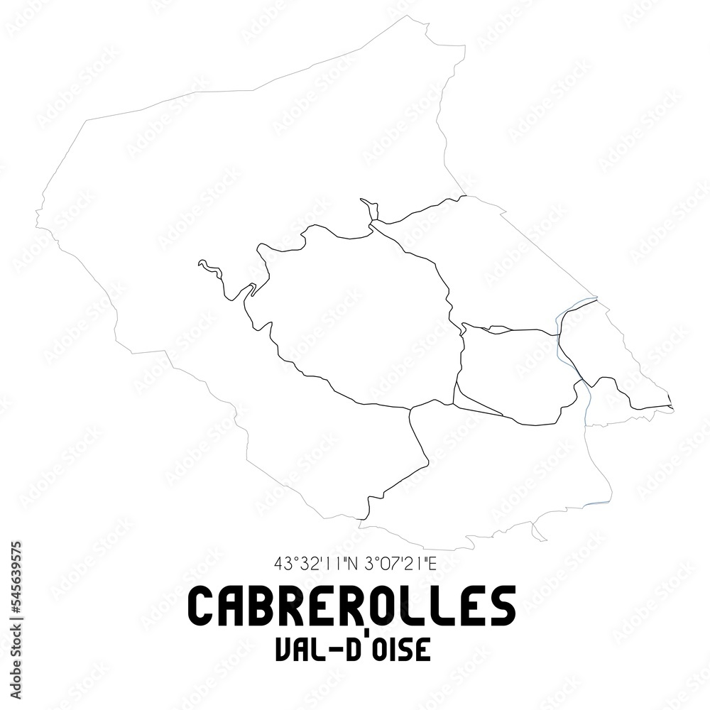 CABREROLLES Val-d'Oise. Minimalistic street map with black and white lines.