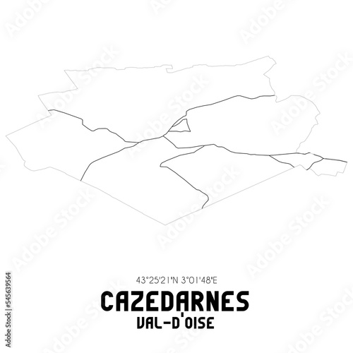 CAZEDARNES Val-d Oise. Minimalistic street map with black and white lines.