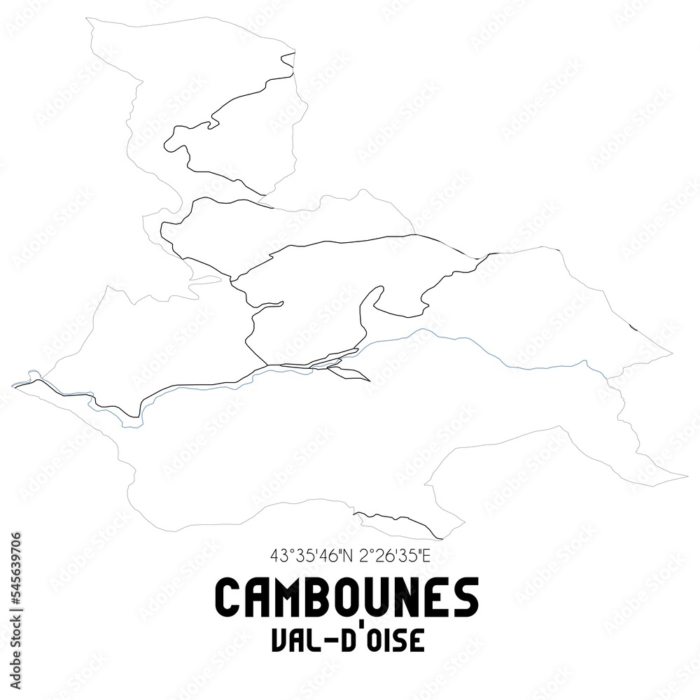 CAMBOUNES Val-d'Oise. Minimalistic street map with black and white lines.