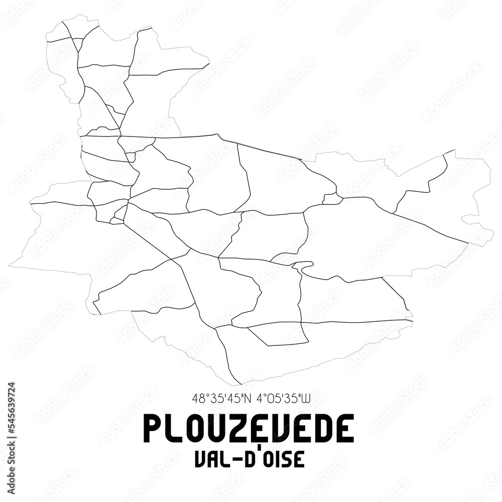 PLOUZEVEDE Val-d'Oise. Minimalistic street map with black and white lines. PLOUZEVEDE Val-d'Oise. Minimalistic street map with black and white lines.