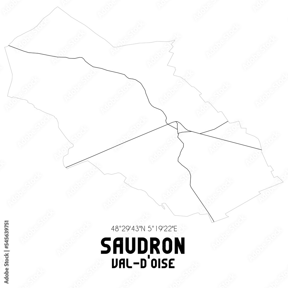 SAUDRON Val-d'Oise. Minimalistic street map with black and white lines.