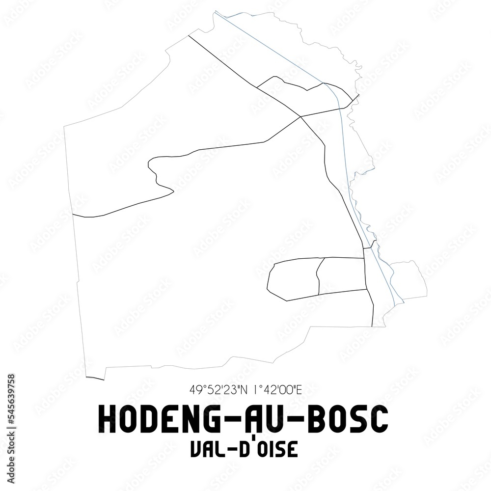 HODENG-AU-BOSC Val-d'Oise. Minimalistic street map with black and white lines.