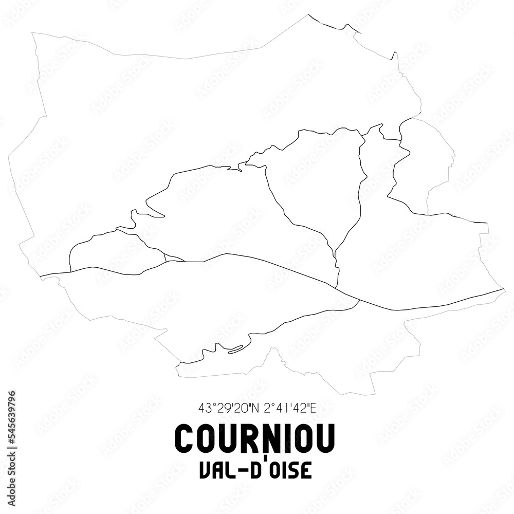 Obraz premium COURNIOU Val-d'Oise. Minimalistic street map with black and white lines.