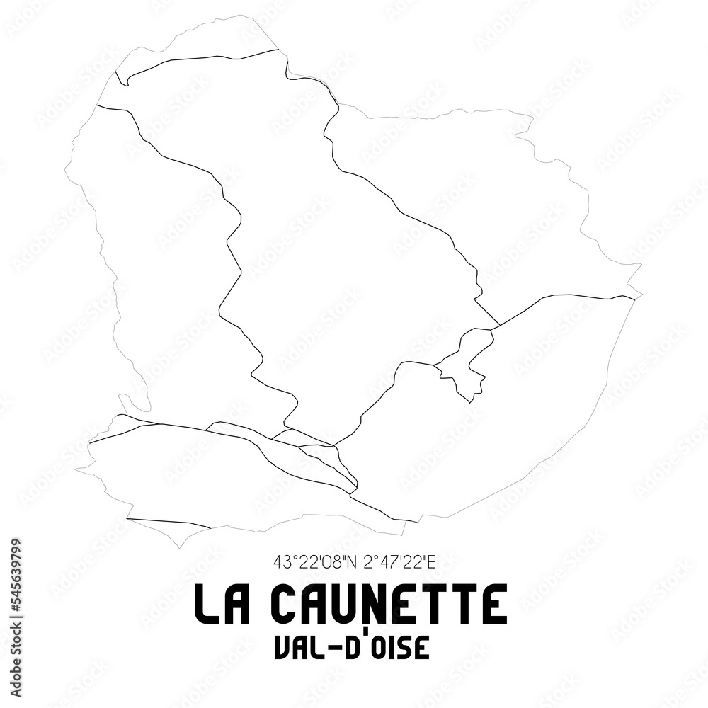 LA CAUNETTE Val-d'Oise. Minimalistic street map with black and white lines.