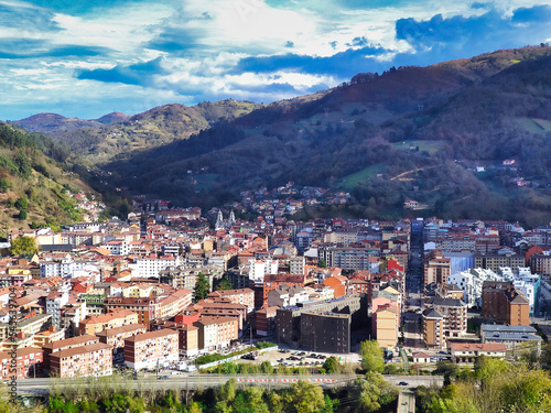 Aerial view of Mieres city, Asturias, Spain