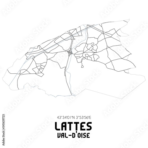 LATTES Val-d Oise. Minimalistic street map with black and white lines.