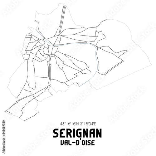 SERIGNAN Val-d Oise. Minimalistic street map with black and white lines.