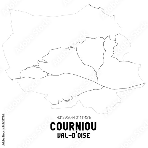 COURNIOU Val-d Oise. Minimalistic street map with black and white lines.