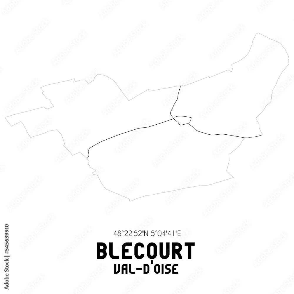 BLECOURT Val-d'Oise. Minimalistic street map with black and white lines.