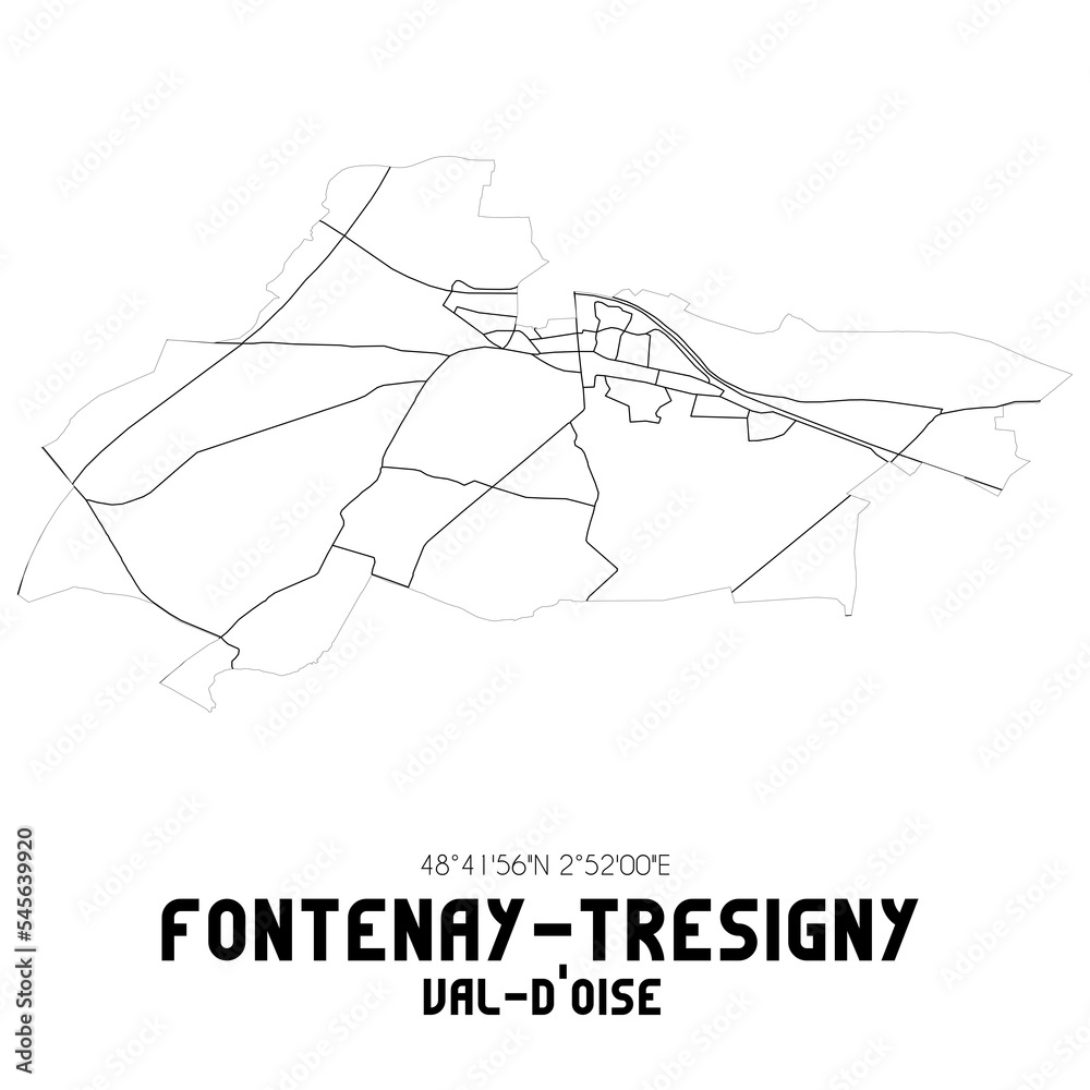 FONTENAY-TRESIGNY Val-d'Oise. Minimalistic street map with black and white lines.