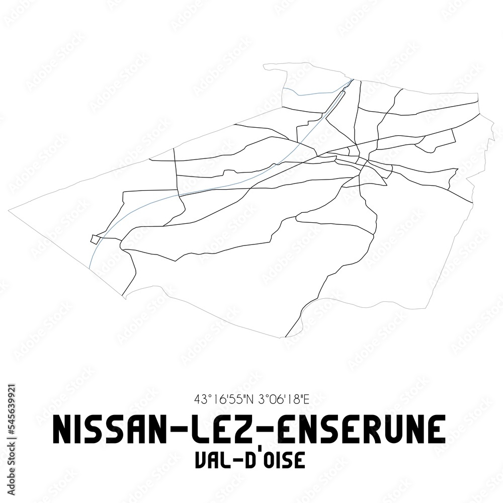 NISSAN-LEZ-ENSERUNE Val-d'Oise. Minimalistic street map with black and white lines.