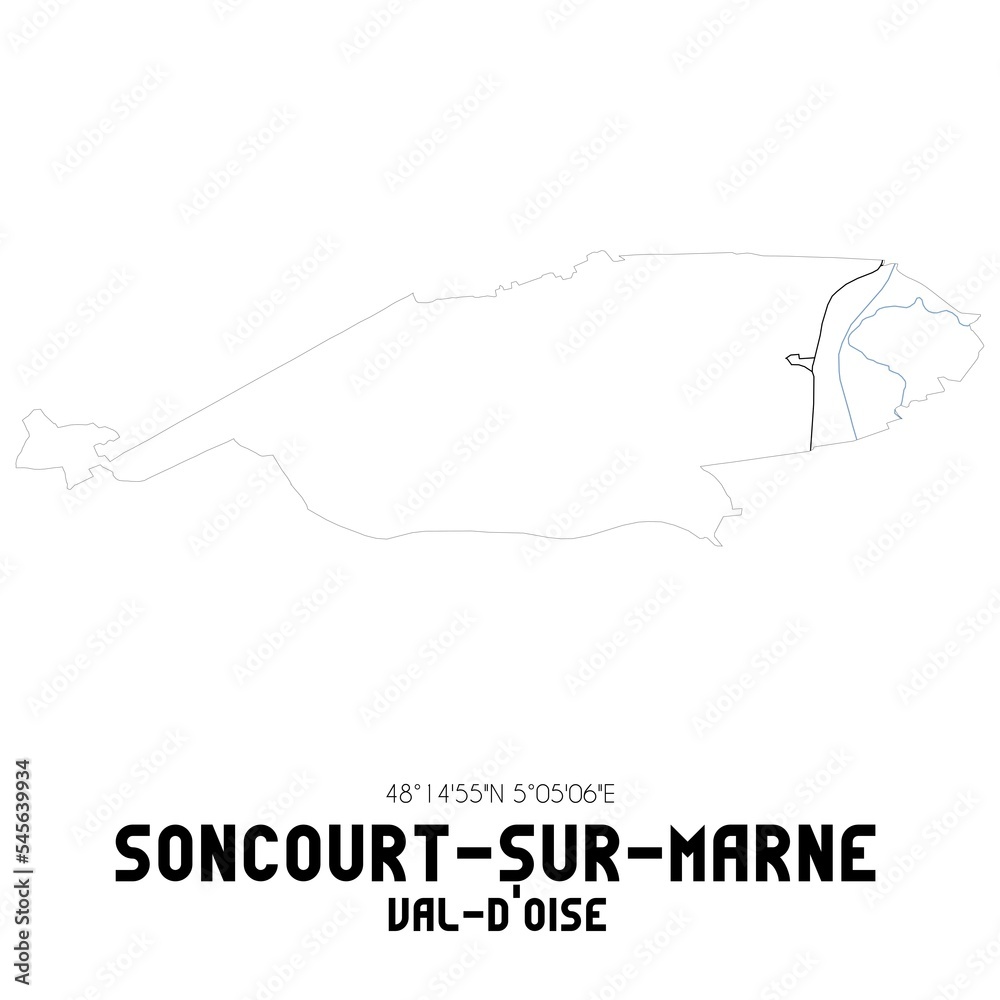 SONCOURT-SUR-MARNE Val-d'Oise. Minimalistic street map with black and white lines.