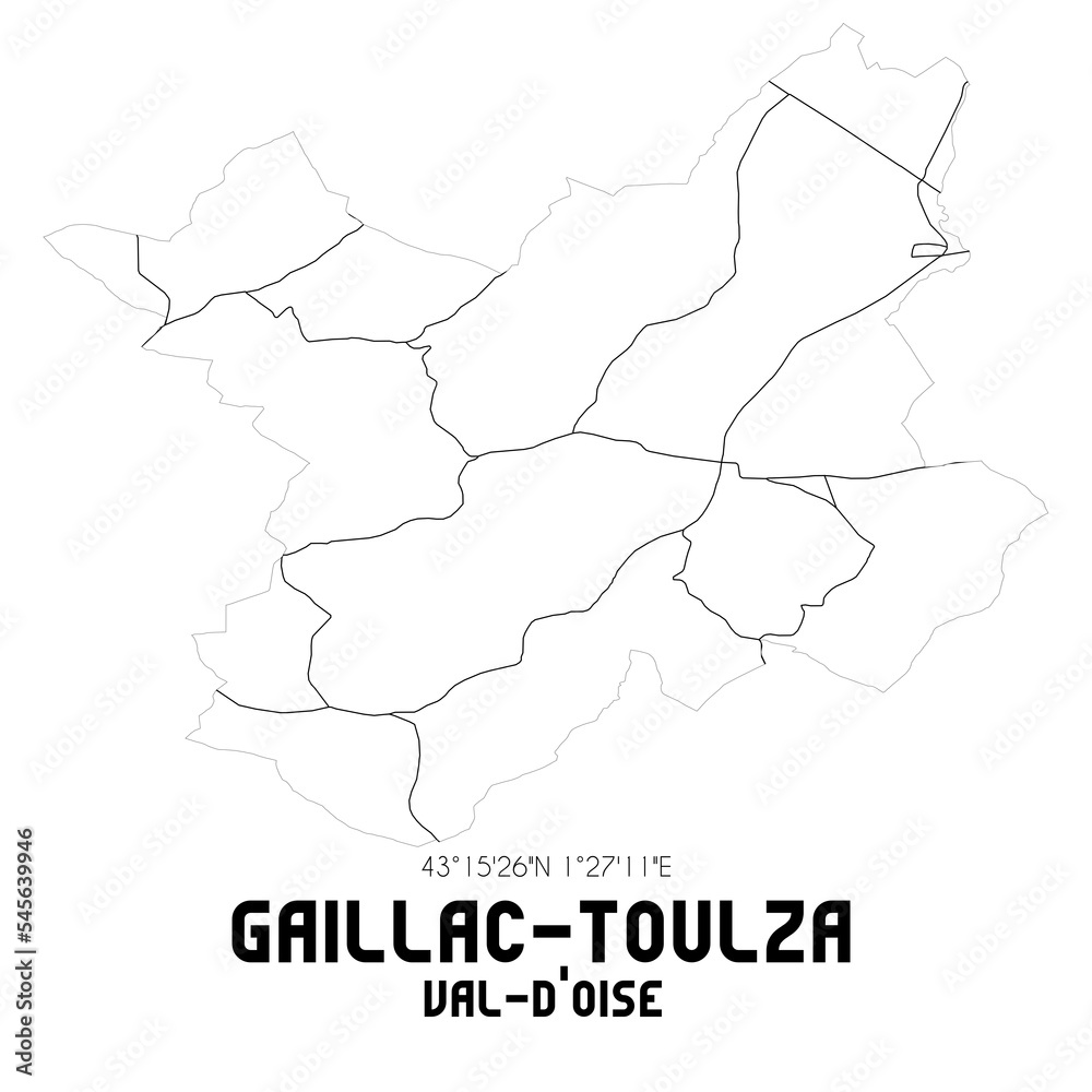 GAILLAC-TOULZA Val-d'Oise. Minimalistic street map with black and white lines.