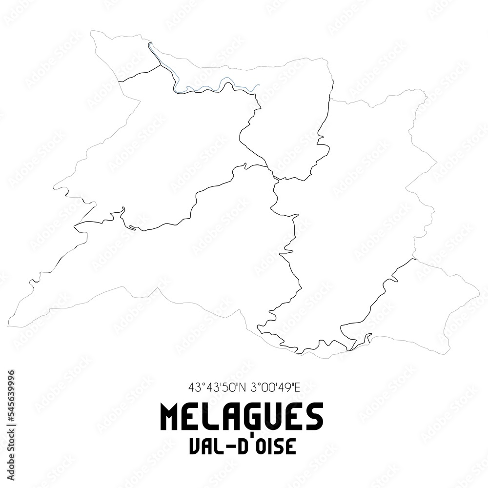 MELAGUES Val-d'Oise. Minimalistic street map with black and white lines.